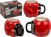 A collage of images showing a boxing glove-shaped mug and its packaging. Náhľad obrázku produktu