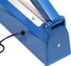 A close-up view of a blue heat sealer machine, showing the power cord entry point and part of the sealing mechanism. Produktbild-Vorschau