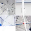 Collage of close-up shots of a beach umbrella/tent, showing its internal structure, pole mechanism, and fabric details. Anteprima dell’immagine prodotto