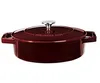 A burgundy cast iron braiser with a lid and handles, shown from a side-front angle on a white background. Produktbild-Vorschau