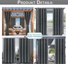 Collage of images showing outdoor curtains in various settings, including a patio and a pergola. Produktbild-Vorschau