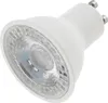 A close-up studio shot of a white LED spotlight bulb with a clear lens and silver metal contacts. Produktbild-Vorschau