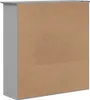 The back and side view of a gray cabinet with a brown particleboard back panel. Voir les images du produit