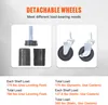 Comparison of leveling feet and casters for a shelving unit, with load-bearing information. Produktbild-Vorschau
