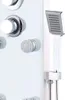 A close-up view of a white shower panel with chrome fixtures and a handheld showerhead. Náhľad obrázku produktu