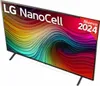 A television screen displaying a colorful abstract pattern with brand logos and text. Voir les images du produit