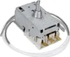 A close-up studio shot of a refrigerator thermostat with two white wires attached. Produktbild-Vorschau