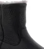 A close-up view of the top part of a black leather boot with white fur lining. Produktbild-Vorschau
