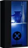 A black glass display cabinet with internal blue lighting, showcasing decorative items. Podgląd zdjęcia produktu