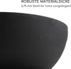 A close-up of a black metal bowl, likely a fire pit, with text overlay describing its material thickness. Produktbild-Vorschau