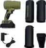 A collection of a cordless leaf blower and its accessories, including different nozzles, a charger, and a battery pack, displayed against a white background. Produktbild-Vorschau