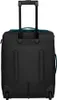 The back view of a black rolling suitcase with teal accents. Produktbild-Vorschau