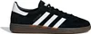 A black Adidas sneaker with white stripes and a brown sole, shown from the side against a white background. Podgląd zdjęcia produktu
