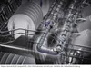 Close-up view of the inside of a dishwasher with dishes and cups loaded, with a superimposed schematic of a part. Náhled obrázku produktu