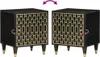 Two identical black nightstands with gold decorative fronts and gold-tipped legs are shown side-by-side against a white background. Produktbild-Vorschau