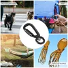 A collage of four images showing different uses of carabiner clips, including dog leashes, tent setup, a hammock, and kite flying. Anteprima dell’immagine prodotto