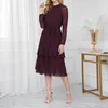 Damen elegantes Midi Chiffonkleid mit langen Ärmeln, Produktbild-Vorschau 2
