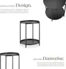A product image featuring a black metal side table with descriptive text. Produktbild-Vorschau