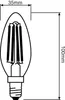 A diagram of an LED candle light bulb with dimensions indicated. Náhled obrázku produktu