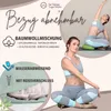 Two women are shown in yoga poses, with text overlays describing product features. Produktbild-Vorschau