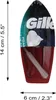 A product shot of a Gillette shaving foam dispenser with dimensions indicated. Produktbild-Vorschau