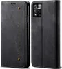 A black flip-style phone case for a Redmi Note 11 Pro is shown from two angles, one open and one closed. Produktbild-Vorschau