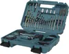 An open teal toolbox filled with various drill bits, a ratchet, and a tape measure. Náhled obrázku produktu