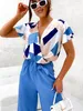 Damen Jumpsuit mit Wickeloberteil Overall  Look Blau/XL/42 Produktbild-Vorschau 4