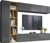 A modern living room wall unit with a TV, shelves, and cabinets. Produktbild-Vorschau