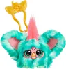 A close-up studio shot of a teal and white fluffy toy with pink accents and a gold keychain attachment. Anteprima dell’immagine prodotto
