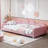 OKWISH Lit simple 90x200 cm Rembourré en velours - Rose Voir les images du produit 3