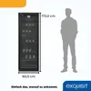 A product image showing a refrigerator next to a silhouette of a person for scale, with dimensions indicated. Produktbild-Vorschau