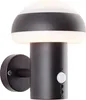 A black outdoor wall lamp with a mushroom-shaped top, mounted on a white background. Produktbild-Vorschau
