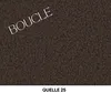 A close-up texture shot of dark brown boucle fabric, with the word 'BOUCLE' overlaid in white text. Voir les images du produit