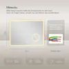 A diagram showing the dimensions and features of a bathroom mirror, along with some informational text and an illustration of electrical wires. Podgląd zdjęcia produktu