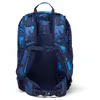 The back of a blue camouflage backpack is shown against a white background. Produktbild-Vorschau