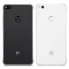 Two smartphone back covers, one black and one white, are displayed side-by-side on a white background. Produktbild-Vorschau
