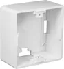 A white plastic electrical junction box shown from a slightly elevated, three-quarter front angle. Produktbild-Vorschau