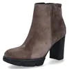 A single brown suede ankle boot with a chunky heel and platform sole is shown against a white background. Produktbild-Vorschau