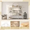 A collage of images showcasing a white bookshelf, its design elements, and material. Anteprima dell’immagine prodotto