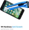 A utility knife is shown attempting to scratch a smartphone screen protector, demonstrating its scratch resistance. Produktbild-Vorschau