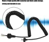 A coiled black cable with connectors on both ends, set against a background with blue wave-like graphics. Podgląd zdjęcia produktu