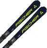 A pair of navy blue skis with yellow branding and bindings, isolated on a white background. Anteprima dell’immagine prodotto