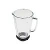 A clear glass blender jar with a black base and handle, isolated on a white background. Produktbild-Vorschau