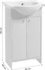 A white bathroom vanity with a sink and two doors, with dimensions indicated. Anteprima dell’immagine prodotto