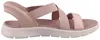 Auf dem Bild ist eine rosa Sandale zu sehen die von der rechten Seite abgebildet ist. Die Sandale hat mehrere Riemen und eine flache Sohle die eine elegante Optik verleiht. Produktbild-Vorschau