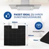 A kitchen hood with attached charcoal filters, with dimensions shown. Produktbild-Vorschau