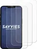 A smartphone screen protector with the brand name 'SAVVIES' and 'SMART PROTECTION' printed on it, shown with two other identical screen protectors behind it. Produktbild-Vorschau