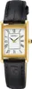 A close-up studio shot of a gold-toned Seiko women's watch with a black leather strap and a white face with Roman numerals. Podgląd zdjęcia produktu