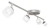 A four-light track lighting fixture with frosted glass shades, mounted on a brushed stainless steel bar. Produktbild-Vorschau